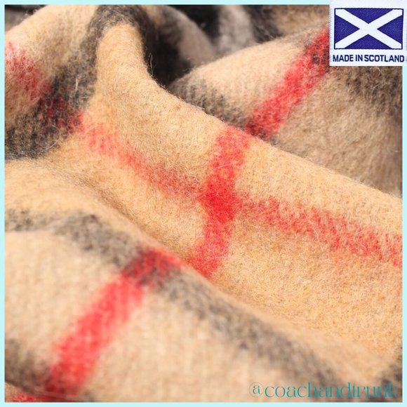 SCOTTISH IMPORTED THROW BLANKET Tan Red Black Ivory White Wool NWT - Picture 5 of 9